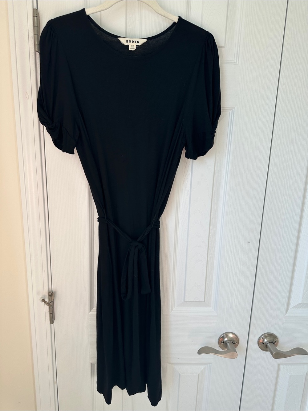 Boden Black Midi Tie-Waist Dress